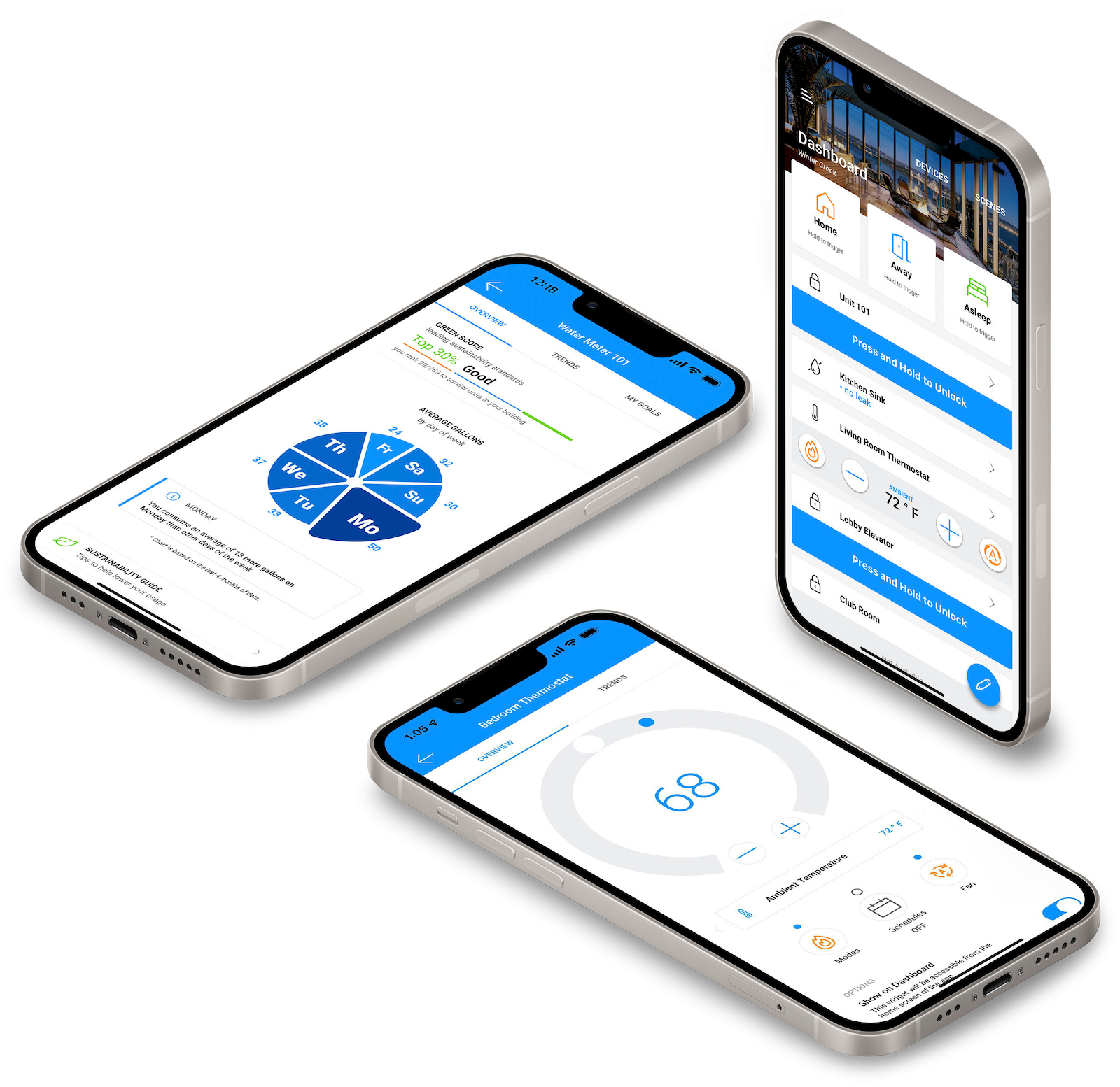 phone mockups showing STRATIS smart home technology